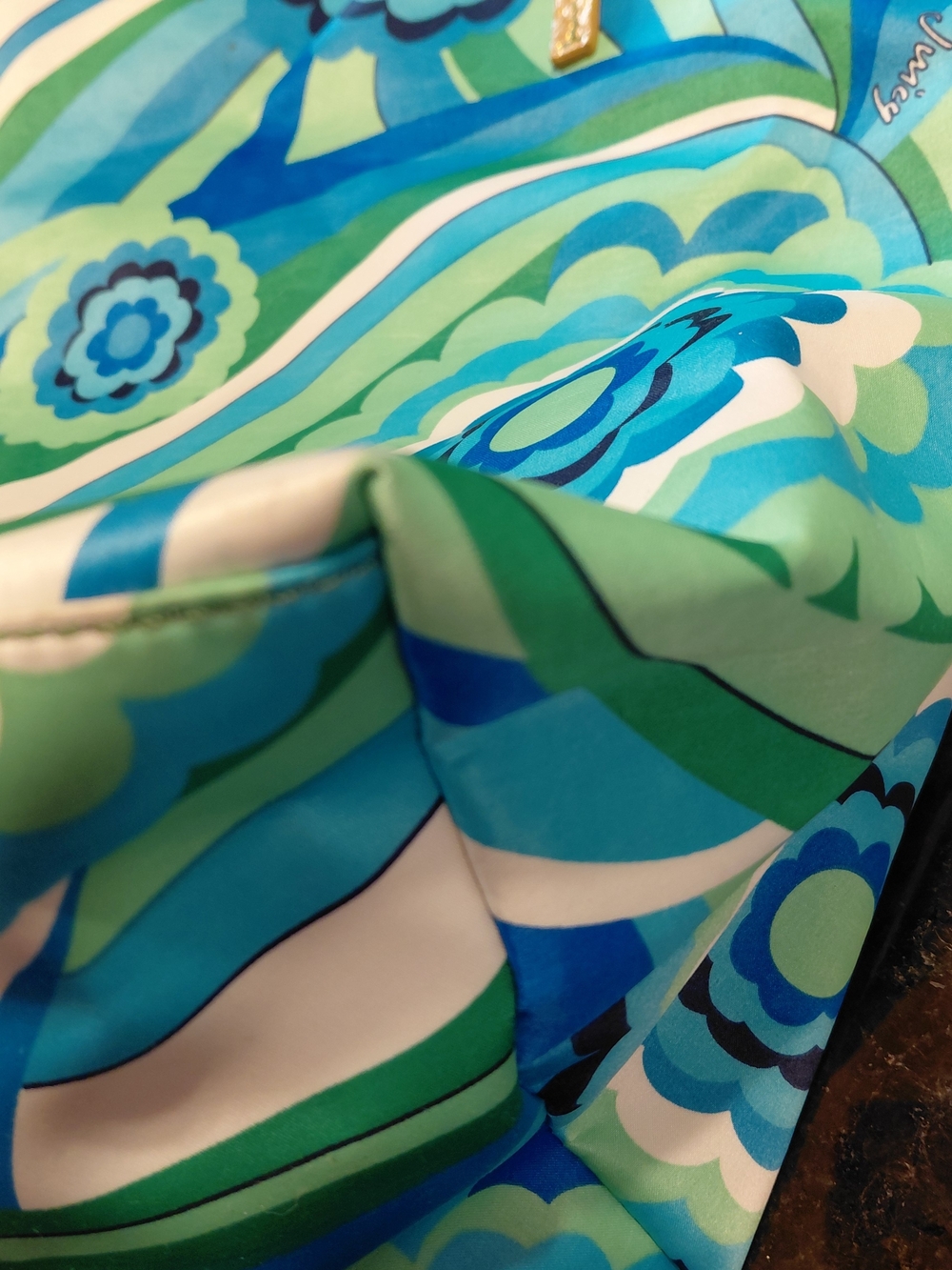 Vtg Y2K Era Juicy Couture Blue Green Satin Floral Chain-Handle Tote GUC! - Picture 11 of 16